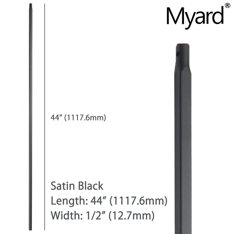 Myard Standard Plain 1/2 Inches Square Forged Iron Stair Balusters Furniture for Deck Handrail Railing Staircase Balusters Banister Balustrade, 44 Inches 10-Pack (Satin Black) - Image 2